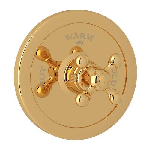 Thermostatic Trim Plate with Cross Handle and without Volume Control in Italian Brass