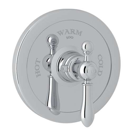 Thermostatic Trim Plate with Classic Metal Lever and without Volume Control in Polished Chrome
