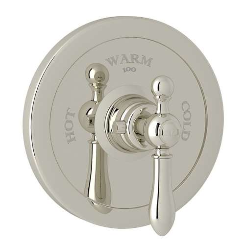 Thermostatic Trim Plate with Classic Metal Lever and without Volume Control in Polished Nickel