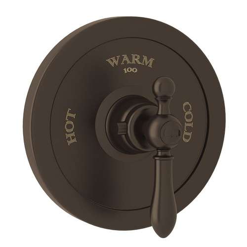 Thermostatic Trim Plate with Classic Metal Lever and without Volume Control in Tuscan Brass