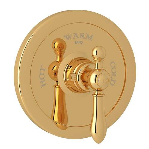 Thermostatic Trim Plate with Classic Metal Lever and without Volume Control in Italian Brass