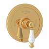 Thermostatic Trim Plate with Ornate White Porcelain Lever and without Volume Control in Italian Brass