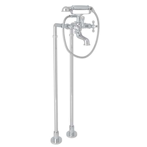Arcana ACKIT7383NX-APC Exposed Floor Mount Tub Filler with Handshower and Floor Pillar Legs or Supply Unions in Polished Chrome