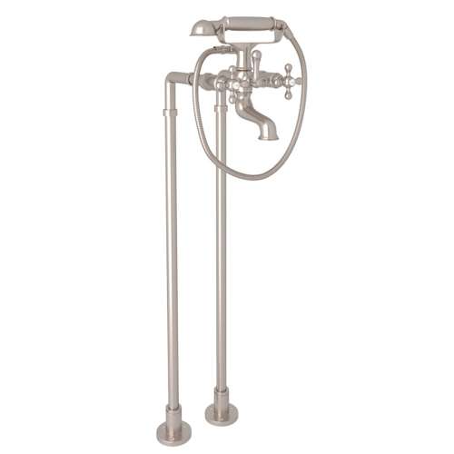 Arcana ACKIT7383NX-STN Exposed Floor Mount Tub Filler with Handshower and Floor Pillar Legs or Supply Unions in Satin Nickel