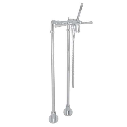 San Giovanni AKIT2302NLMAPC Exposed Floor Mount Tub Filler with Metal Lever Handshower and Floor Pillar Legs or Supply Unions in Polished Chrome
