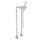 Exposed Floor Mount Tub Filler with Cross Handle Handshower and Floor Pillar Legs or Supply Unions in Polished Chrome