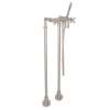 Exposed Floor Mount Tub Filler with Cross Handle Handshower and Floor Pillar Legs or Supply Unions in Satin Nickel