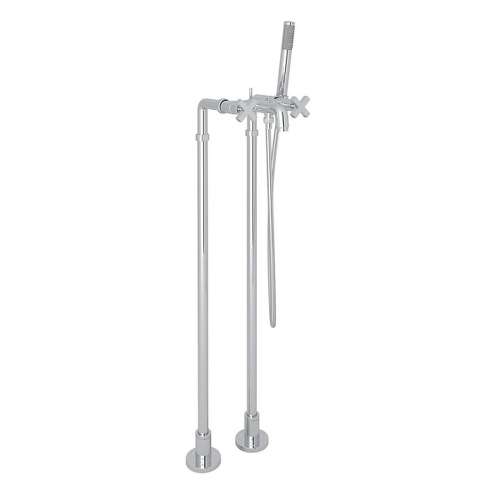 Avanti AKIT2202NXMAPC Exposed Floor Mount Tub Filler with Cross Handle Handshower and Floor Pillar Legs or Supply Unions in Polished Chrome