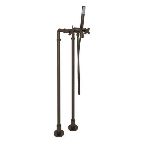 Avanti AKIT2202NXMTCB Exposed Floor Mount Tub Filler with Cross Handle Handshower and Floor Pillar Legs or Supply Unions in Tuscan Brass