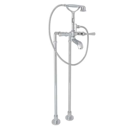 Palladian AKIT1901NLMAPC Exposed Floor Mount Tub Filler with Metal Lever Handshower and Floor Pillar Legs or Supply Unions in Polished Chrome
