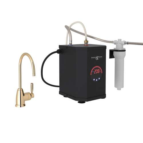 Holborn C-Spout Hot Water Faucet Kit With Tank And Filter In English Gold