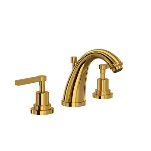 A1208LMULB-2 Lombardia C-Spout Widespread Bathroom Faucet with Metal Lever Handle, Unlacquered Brass