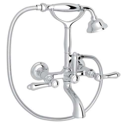 A1401LMAPC Exposed Wall Mount Tub Filler with Handshower and Metal Lever Handle, Polished Chrome