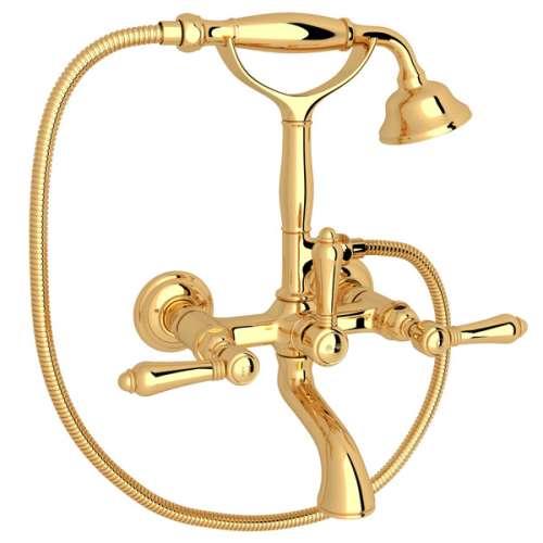 A1401LMIB Exposed Wall Mount Tub Filler with Handshower and Metal Lever Handle, Italian Brass