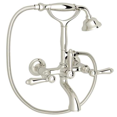 A1401LMPN Exposed Wall Mount Tub Filler with Handshower and Metal Lever Handle, Polished Nickel