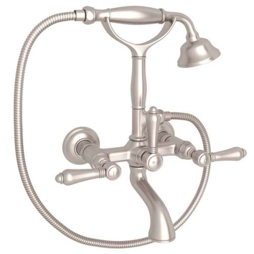 A1401LMSTN Exposed Wall Mount Tub Filler with Handshower and Metal Lever Handle, Satin Nickel
