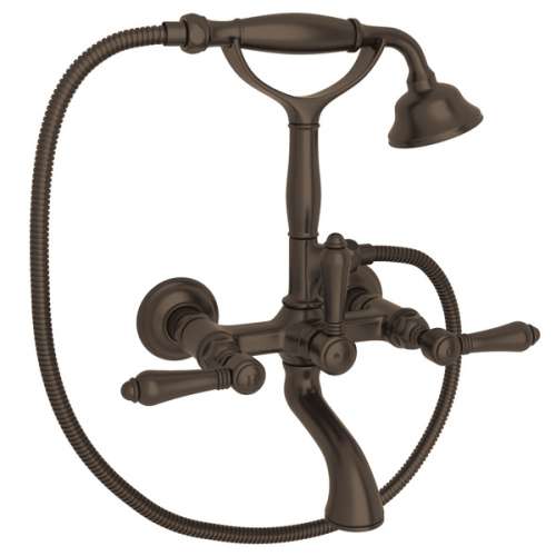 A1401LMTCB Exposed Wall Mount Tub Filler with Handshower and Metal Lever Handle, Tuscan Brass