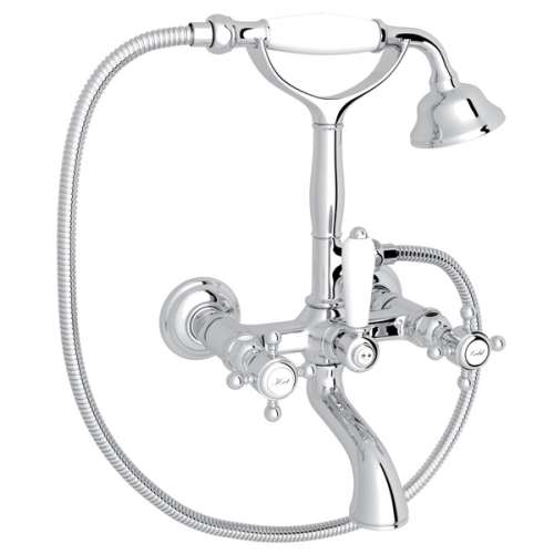A1401XMAPC Exposed Wall Mount Tub Filler with Handshower and Cross Handle, Polished Chrome