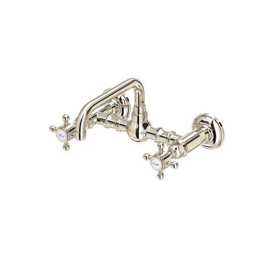 A1423XMPN-2 Acqui Wall Mount Bridge Bathroom Faucet with Cross Handle, Polished Nickel