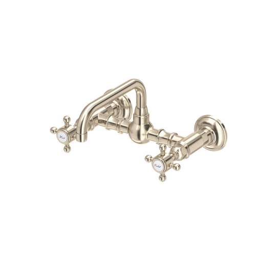 A1423XMSTN-2 Acqui Wall Mount Bridge Bathroom Faucet with Cross Handle, Satin Nickel