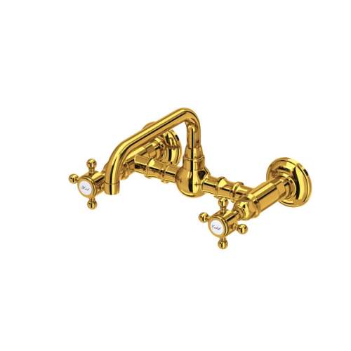 A1423XMULB-2 Acqui Wall Mount Bridge Bathroom Faucet with Cross Handle, Unlacquered Brass