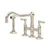 A1458LMWSPN-2 Acqui Deck Mount Column Spout 3 Leg Bridge Kitchen Faucet with Sidespray and Metal Lever Handle, Polished Nickel