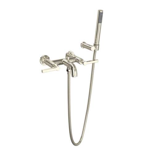 A2202LMPN Lombardia Wall Mount Exposed Tub Set with Handshower with Metal Lever Handle, Polished Nickel