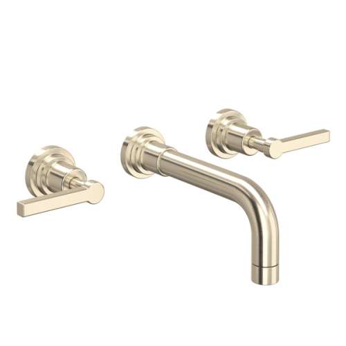 A2207LMSTNTO-2 Lombardia Wall Mount Widespread Bathroom Faucet with Metal Lever Handle, Satin Nickel