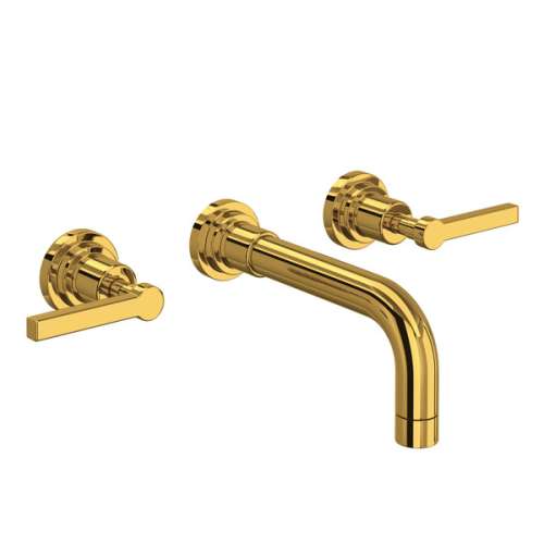 A2207LMULBTO-2 Lombardia Wall Mount Widespread Bathroom Faucet with Metal Lever Handle, Unlacquered Brass