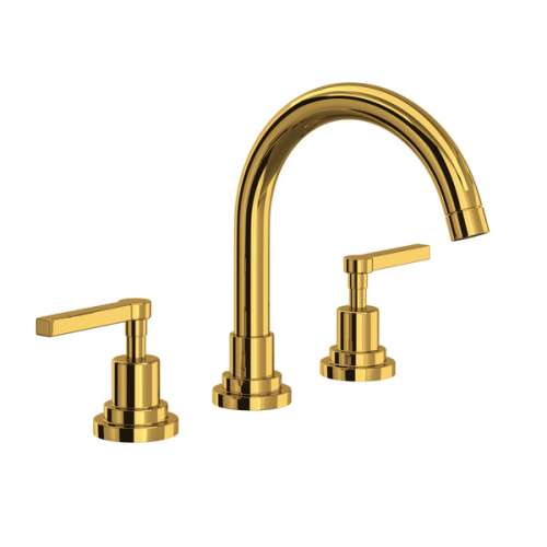 A2228LMULB-2 Lombardia C-Spout Widespread Bathroom Faucet with Metal Lever Handle, Unlacquered Brass