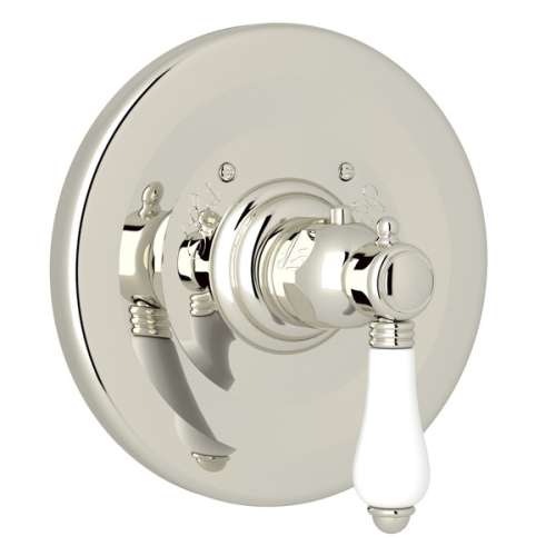 A4914LPPN Trim Plate without Volume Control with White Porcelain Lever Handle, Polished Nickel