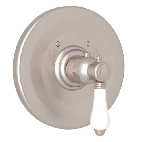 A4914LPSTN Trim Plate without Volume Control with White Porcelain Lever Handle, Satin Nickel
