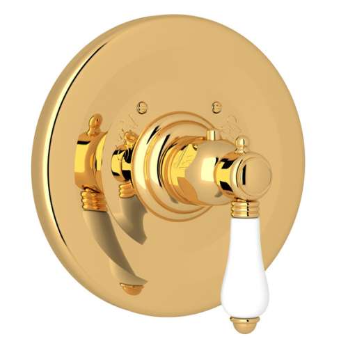 A4914LPULB Trim Plate without Volume Control with White Porcelain Lever Handle, Unlacquered Brass