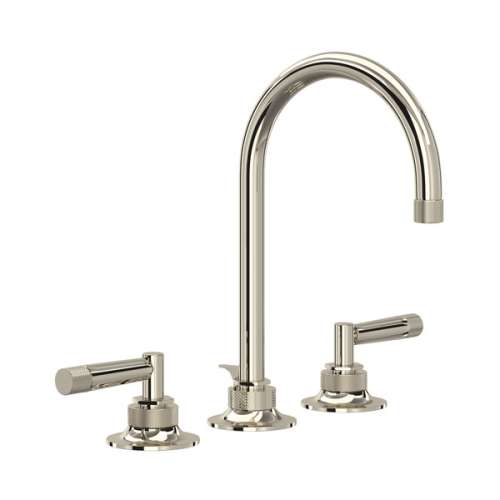 MB-2019LMPN-2 Graceline C-Spout Widespread Bathroom Faucet with Metal Lever Handle, Polished Nickel