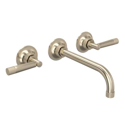 MB-2030LMSTNTO-2 Graceline Wall Mount Widespread Bathroom Faucet with Metal Lever Handle, Satin Nickel