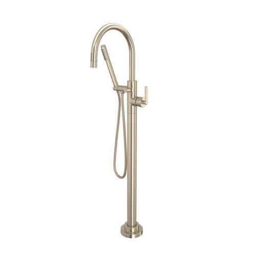 TLB06HF1LMSTN Lombardia Single Hole Floor Mount Tub Filler Trim, Satin Nickel