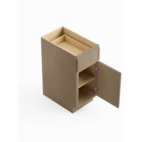 SMB18R-ASM-FR02-TW Framington 18-in x 24-in x 35-in Assembled Latitude Single Door Single Drawer Base Cabinet With Right-Hand Opening Door, Tan Wood