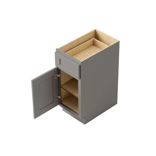 SMB15L-ASM-FR01-LG Framington 15-in x 24-in x 35-in Assembled Remington Single Door Single Drawer Base Cabinet With Left-Hand Opening Door, Light Grey