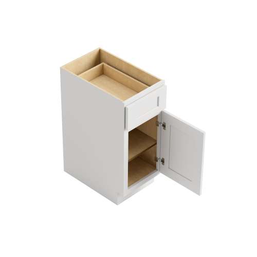 SMB15R-ASM-FR01-WH Framington 15-in x 24-in x 35-in Assembled Remington Single Door Single Drawer Base Cabinet With Right-Hand Opening Door, White