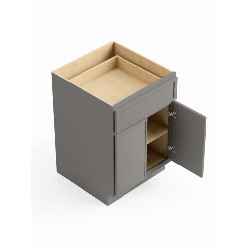 SMB24-RTA-FR02-LG Framington 24-in x 24-in x 35-in Ready To Assemble Latitude Double Door Single Drawer Base Cabinet, Light Grey