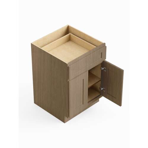 SMB30S-ASM-FR01-TW Framington 30-in x 24-in x 35-in Assembled Remington Double Door Single Drawer Base Cabinet, Tan Wood