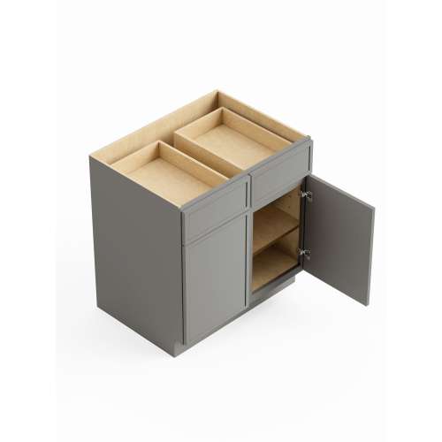 SMB36-RTA-FR02-LG Framington 36-in x 24-in x 35-in Ready To Assemble Latitude Double Door Double Drawer Base Cabinet, Light Grey