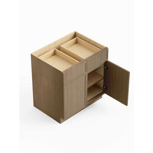 SMB30-ASM-FR02-TW Framington 30-in x 24-in x 35-in Assembled Latitude Double Door Double Drawer Base Cabinet, Tan Wood