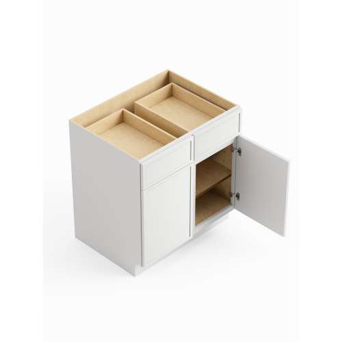 SMB33-ASM-FR02-WH Framington 33-in x 24-in x 35-in Assembled Latitude Double Door Double Drawer Base Cabinet, White
