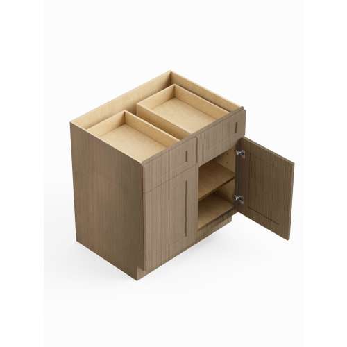 SMB33-RTA-FR01-TW Framington 33-in x 24-in x 35-in Ready To Assemble Remington Double Door Double Drawer Base Cabinet, Tan Wood