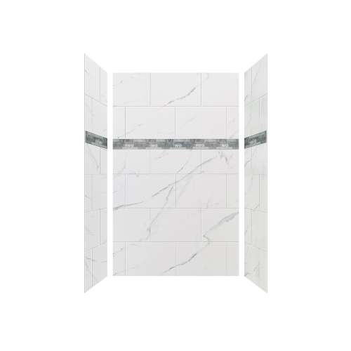 SMSDWK603696-60-MS Silhouette 60-in x 36-in x 96-in Shower Wall Kit With Grey Linear Stacked Mosaic Deco Strip, Dolomite (16-in x 24-in Horizontal Tile Pattern)