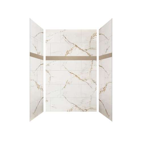 SMSDWK604896-63-GD Silhouette 60-in x 48-in x 96-in Shower Wall Kit With Caramel Wonderland 3D Garden Deco Strip, Awaken Gold (16-in x 24-in Horizontal Tile Pattern)