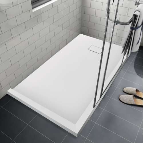 SMFZSDTR6332-31 Trimslate 63-in x 32-in Tub Replacement Shower Base with Adjustable Double Threshold and End Drain, White