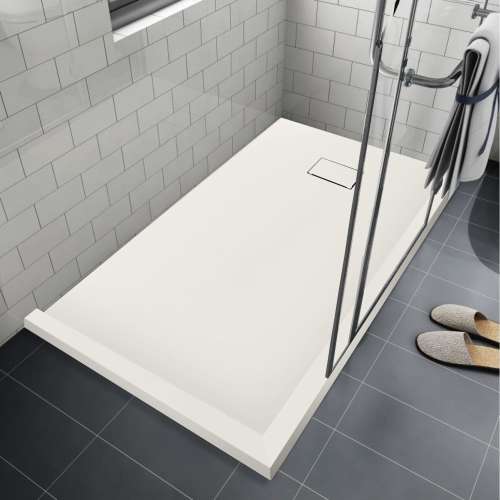 SMFZSDTR6332-32 Trimslate 63-in x 32-in Tub Replacement Shower Base with Adjustable Double Threshold and End Drain, Cameo