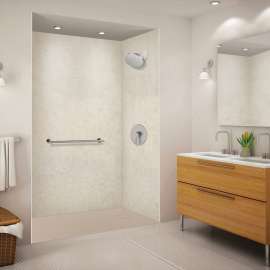 SMFZSP6032-33 Trimslate Plus 60-in x 32-in Zero Threshold Tub Replacement Shower Base with End Drain, Caramel